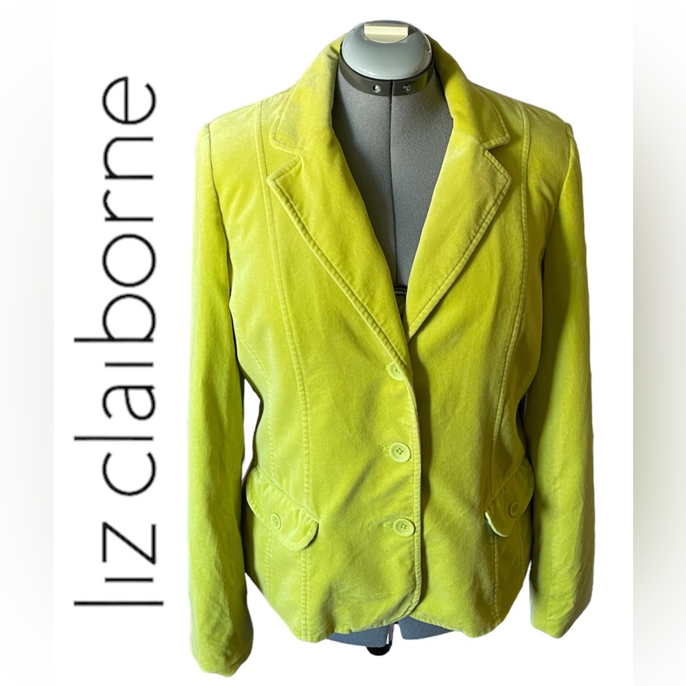 Vintage Liz Claiborne Velvet Lime Green Blazer with Turquoise lining